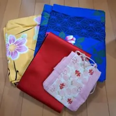 冬季限定値下げ！浴衣・帯・巾着セット 青色・赤色・黄色
