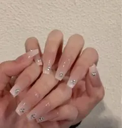 24個入り ネイルチップ グラデーション ヌードピンク ストーン キラキラ 32