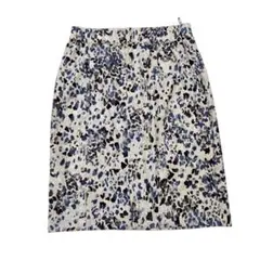 ギャバジンK.T 総柄 ひざ丈スカート（11）ブルー系 ウエストゴム ストレッチ