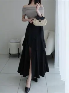 GRL アシンメトリーラッフルスリットスカート ask137