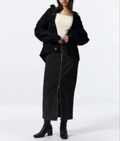 完売品　フロントジップナローロングスカートQ ブラック