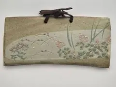 益子焼　陶板ウォルアート　花モチーフ　作者不明　お茶会