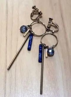 メタルバーイヤリング　大理石