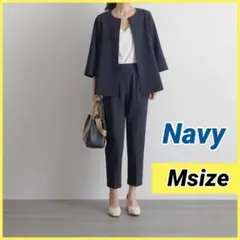 【ネイビー M】今どきスーツ 通勤 入学式 卒業式 体型カバー　細見え パンツ