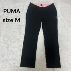 PUMA プーマ 刺繍ロゴ ストレッチ フレアパンツ レディースM 黒　ゴルフ