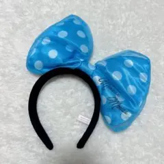 ディズニー カチューシャ ミニー リボン デカリボン 水色 水玉