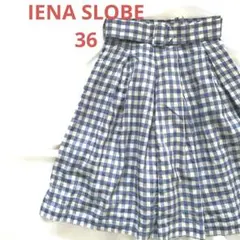 SLOBEIENAスローブイエナブルーチェックベルト付膝丈フレアスカート36のサムネイル