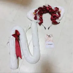 猫耳 白猫 カチューシャ しっぽ リボン 可愛い コスプレ イベント グッズ