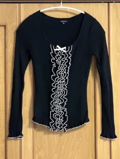 TOCCA(トッカ) 長袖カットソー サイズM レディース - 黒×アイボリー リボン/ビジュー/パール TOCCA - トッカ トップスライラック色 サイズMの通販 by もも\u0027s shop