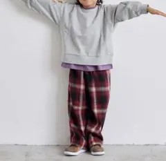 新品未使用マーキーズ　イージーワイドチェックパンツ　120 レッド