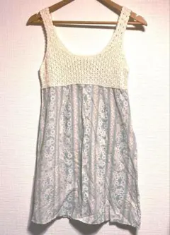 バナーバレット コットンニット 花柄 ノースリーブ チュニック ミニワンピースのサムネイル