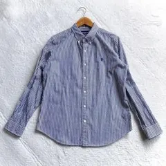 ジムフレックス ボタンダウンシャツ 長袖 ストライプ 青 白 L 16