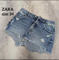 ZARA デニム　ダメージ　ショートパンツ サイズ34