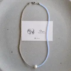 ⑫　淡水パール　ブルー　ビーズネックレス　ブレスレット　ハンドメイド　2way