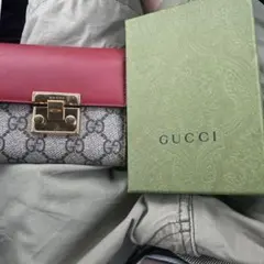 GUCCI 三つ折り財布 グレー/赤