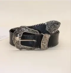 ベルト クロコダイル ウエスタン ブラック シルバー 古着 y2k レザー 黒