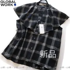 新品GLOBAL WORK フリル襟チェックブラウス/M/BK/グローバルワークのサムネイル