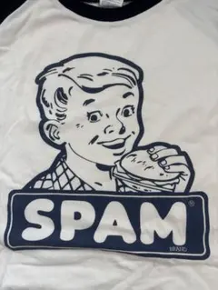SPAM スパム Tシャツ ラグラン ホワイト ネイビー Lのサムネイル