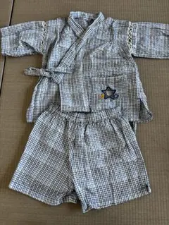 美品　familiar チェック柄 ベビー甚平 90cm