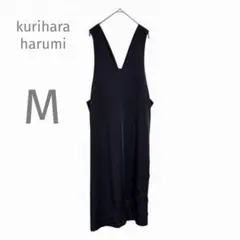 【栗原はるみ】 ジャンパースカート 黒 M ロング 無地 Vネック