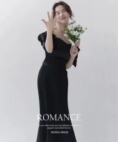 【美品】前撮り　結婚式　黒オフショルダードレス