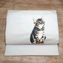 素敵な装い！西陣お洒落袋帯 綿芯仕立付 黒猫白猫 薄グレー - メルカリ