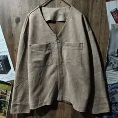 NAUW CLOSET ベージュ フェイクスエード ノーカラージャケット 古着