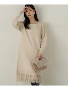 《EDIT COLOGNE》裾レース付きニットロングワンピース