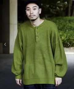 限定展開 ビッグシルエット 編み ヘンリーネックニット/ルーズフィット