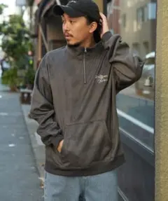 VENCEEXCHANGE フェイクスウェードヒゲ刺繍ハーフZIP 裏起毛