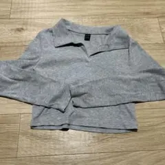 SHEIN リブポロシャツ 長袖 グレー Sサイズ