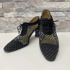 YVES SAINT LAURENT ブラック レースアップ ハイヒールパンプス