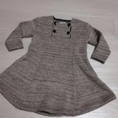 ベージュ系 七分袖 フレアワンピース