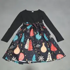 クリスマス柄の長袖ワンピース 130女の子