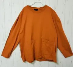 オレンジ ポケット付き 長袖Tシャツ Lサイズ