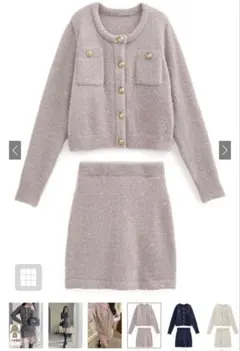 GRL ラメフェザーニットカーディガン×ミニスカートセットアップ[kz617]