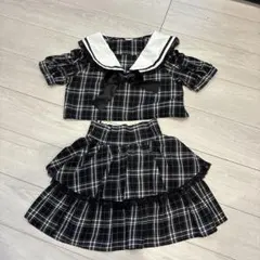 【セーラ襟が可愛い】肩出し⭐︎チェック柄のセットアップ