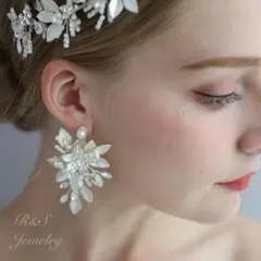 シルバー淡水パール小枝ピアスブライダル結婚式前撮りウェディングパーティー