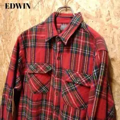 エドウィン EDWIN レッド系チェック フランネルネルシャツ ヘビネル L 赤
