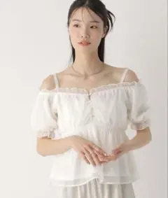 値下げ☆Heather シアーチェックオフショルブラウス