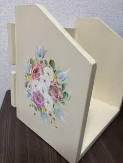 トールペイント作品花小物入ピンク色ベージュ色木製収納