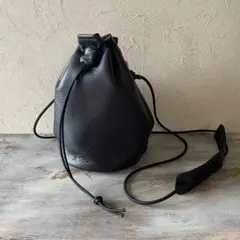 巾着 本革 ディアスキン ブラック ショルダーバッグ 国産皮革 赤字特価