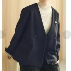 新品　今季ラペルレスジャケット　ノーカラージャケット　セレモニー　ネイビー　濃紺