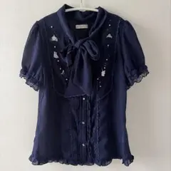 極美品】繊細レース刺繍 ドールカラーブラウス＊ミッドナイトネイビー 【極美品】繊細レース刺繍 ドールカラーブラウス＊ミッドナイトネイビー 上品清楚