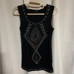 ビジュー付き黒タンクトップ Lサイズ