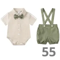 【美品】蝶ネクタイサスペンダーツーピース　フォーマル　スーツ　赤ちゃん　60 緑