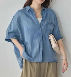 hunch シアーデニム オーバー半袖シャツ ライトブルーのサムネイル