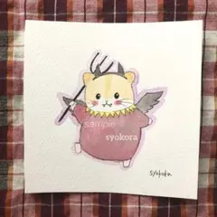 原画　水彩画　ハロウィン　ハムスター　デビル　手描きイラスト　オリジナル　額なし
