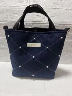 ハンドメイド パール付きトートバッグ デニム