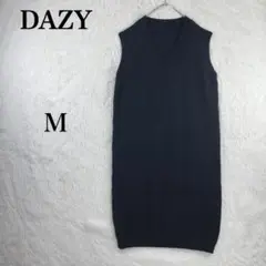 【デイジー】ノースリーブ ロング ニット ワンピース M ブラック Vネック